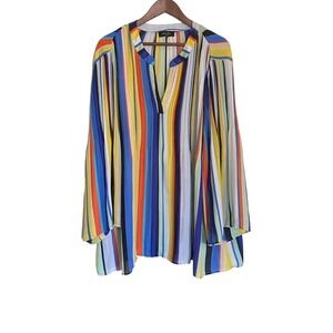 Melissa Paige Woman Multi Color Striped Pleated Bell Sleeve Blouse Top 3X
